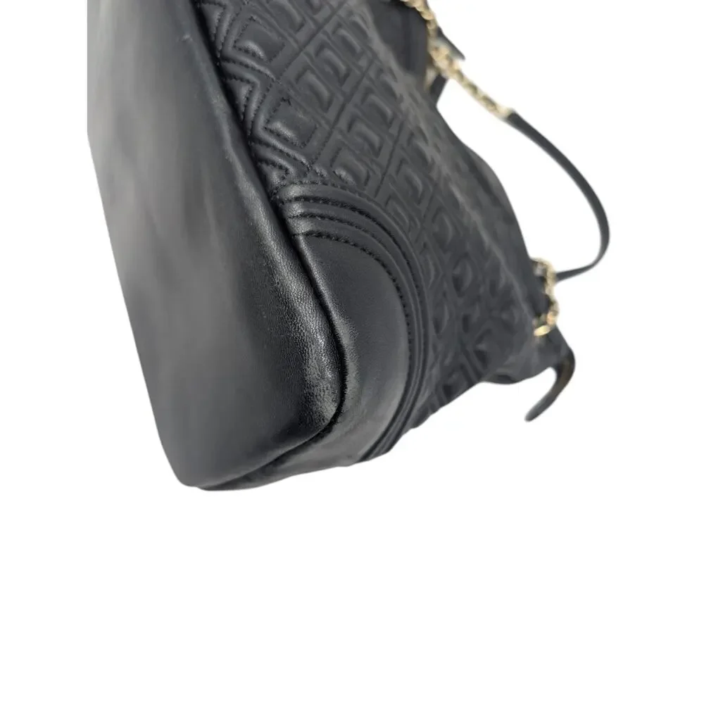 Tory Burch Fleming‎ Black Leather Shoulder Bag Quilted Chain Top Zip